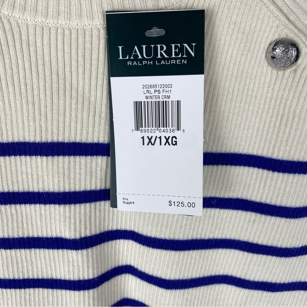 Lauren Ralph Lauren Striped Sweater Cream Blue Nautical Size 1X NWT - Picture 4 of 10